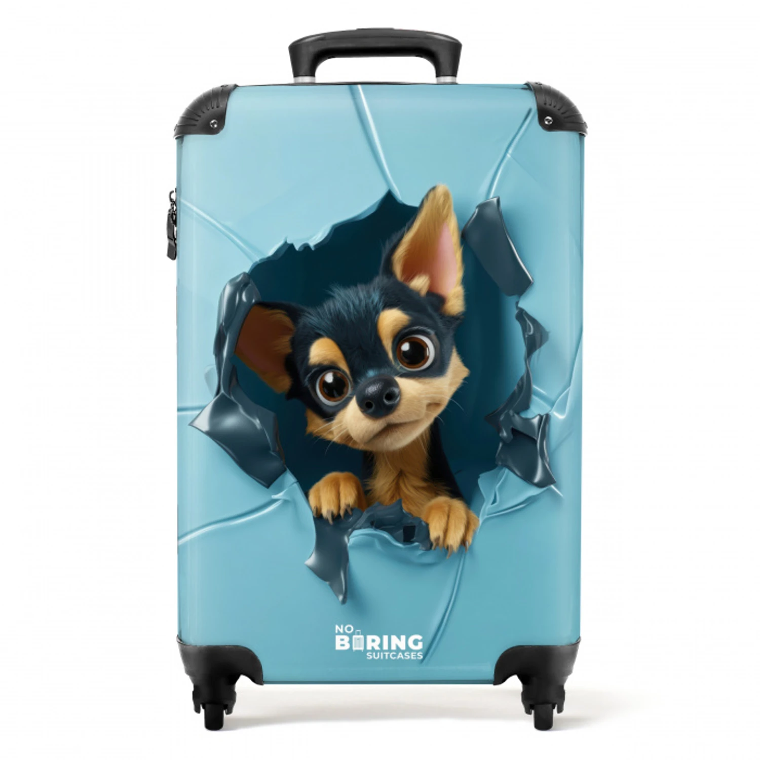 Kleine chihuahua steekt kop door blauwe wand NBS - Handbagage koffer - Kinderen Unisex middel -productfoto_recht