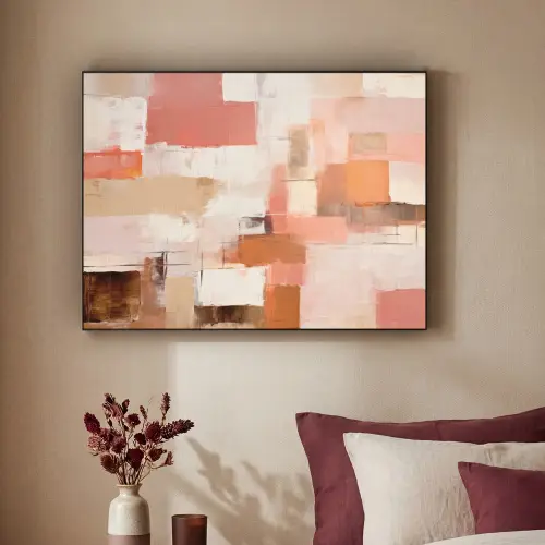 Kunst - Roze - Abstract Textielframe - compleet frame klein -sfeer1
