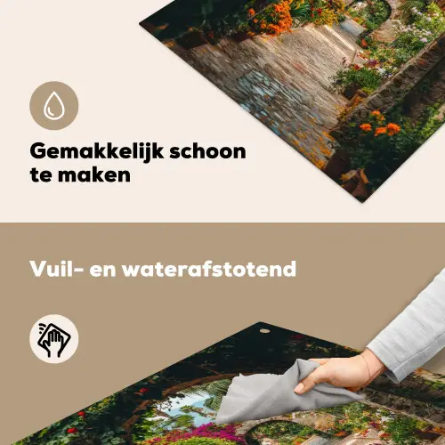 Doorkijk - Bloemen - Poort - Stenen Inductie beschemer met haakjes middel -ky-schoon-nl