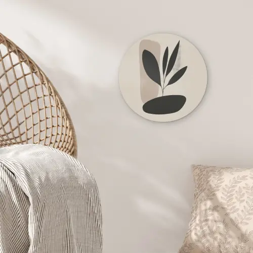Plant - Beige - Japandi Akoestische PET Vilt - Rond klein -sfeer4