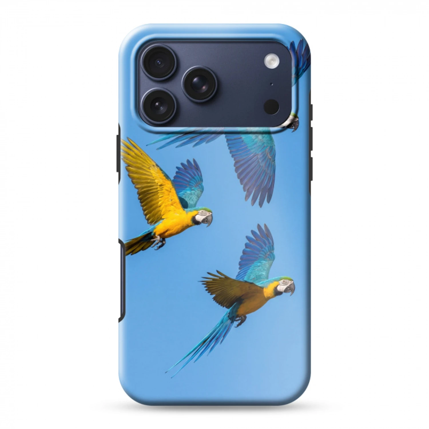 Papagaai - Vliegen - Blauw - Geel Toughcase MagSafe Apple iPhone 17 Pro Max klein -3d