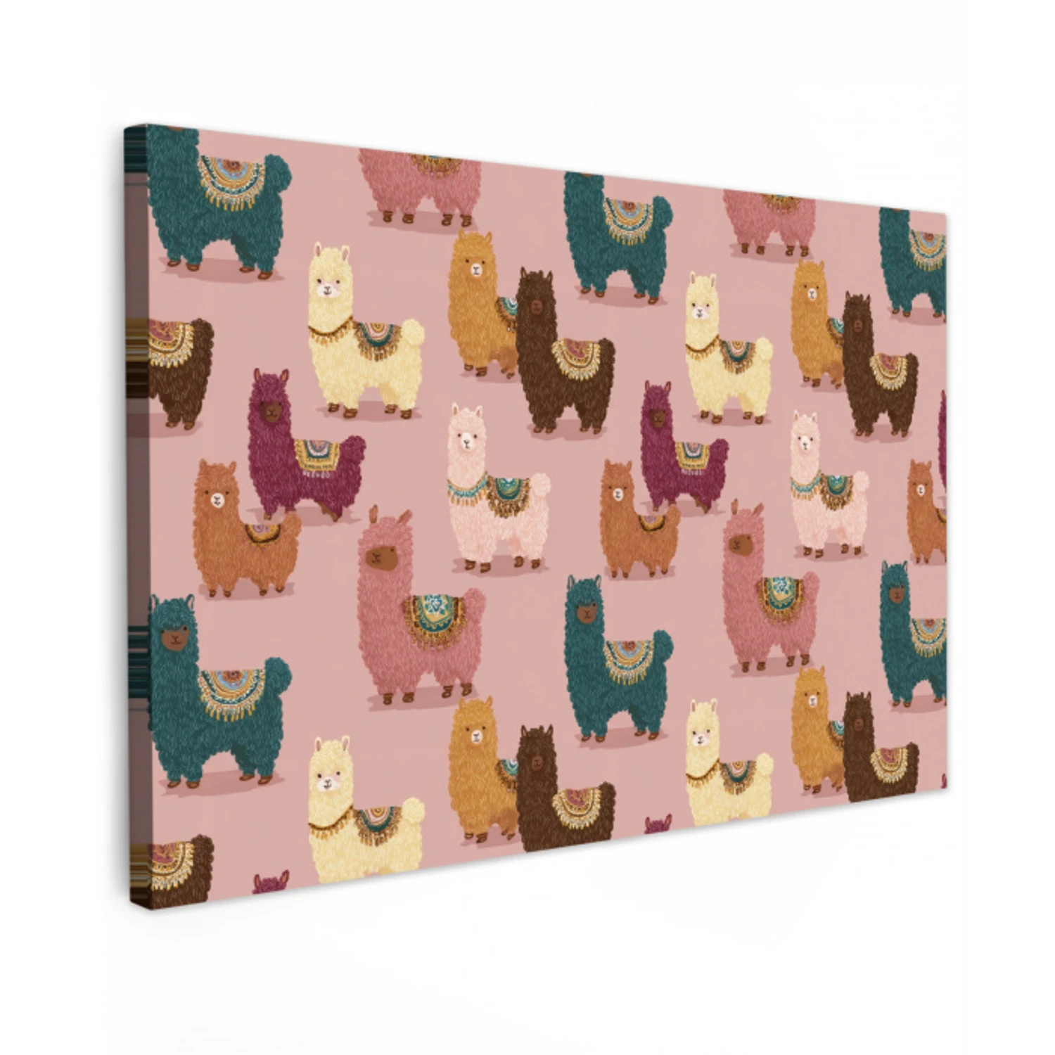 Alpaca's - Patroon - Kleurrijk Tuinposter op houten frame 2 cm dik klein 845 -3d