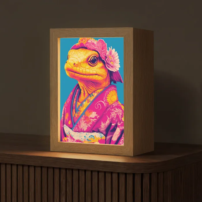Bloemenkrans - Hagedis - Kimono - Paars Light Box met kabel (Tafellamp) klein -z3d_website
