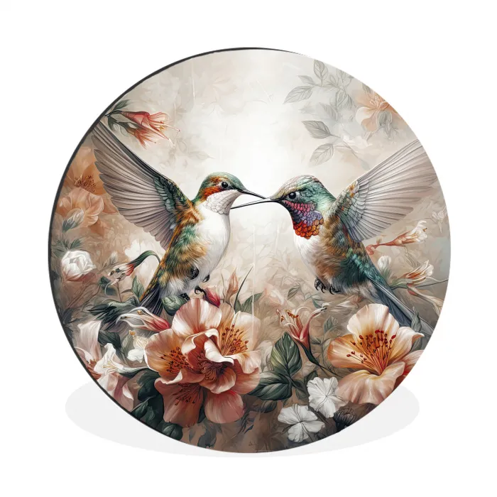 Kolibrie - Vogels - Bloemen - Natuur Wandcirkel aluminium klein -3d