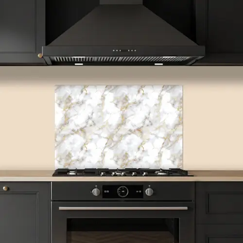 Gouden aders - Marmer - Wit keuken achterwand spatscherm klein 900 -sfeer1