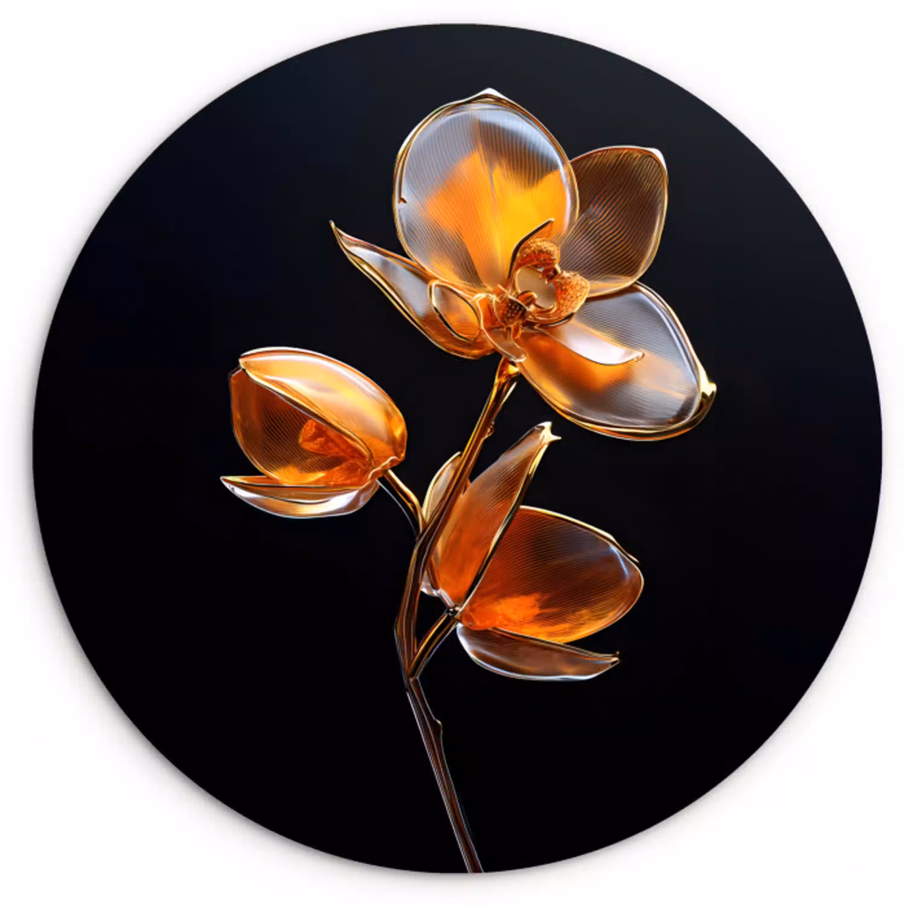 Bloem - Orchidee - Oranje Wandcirkel plexiglas klein -3d