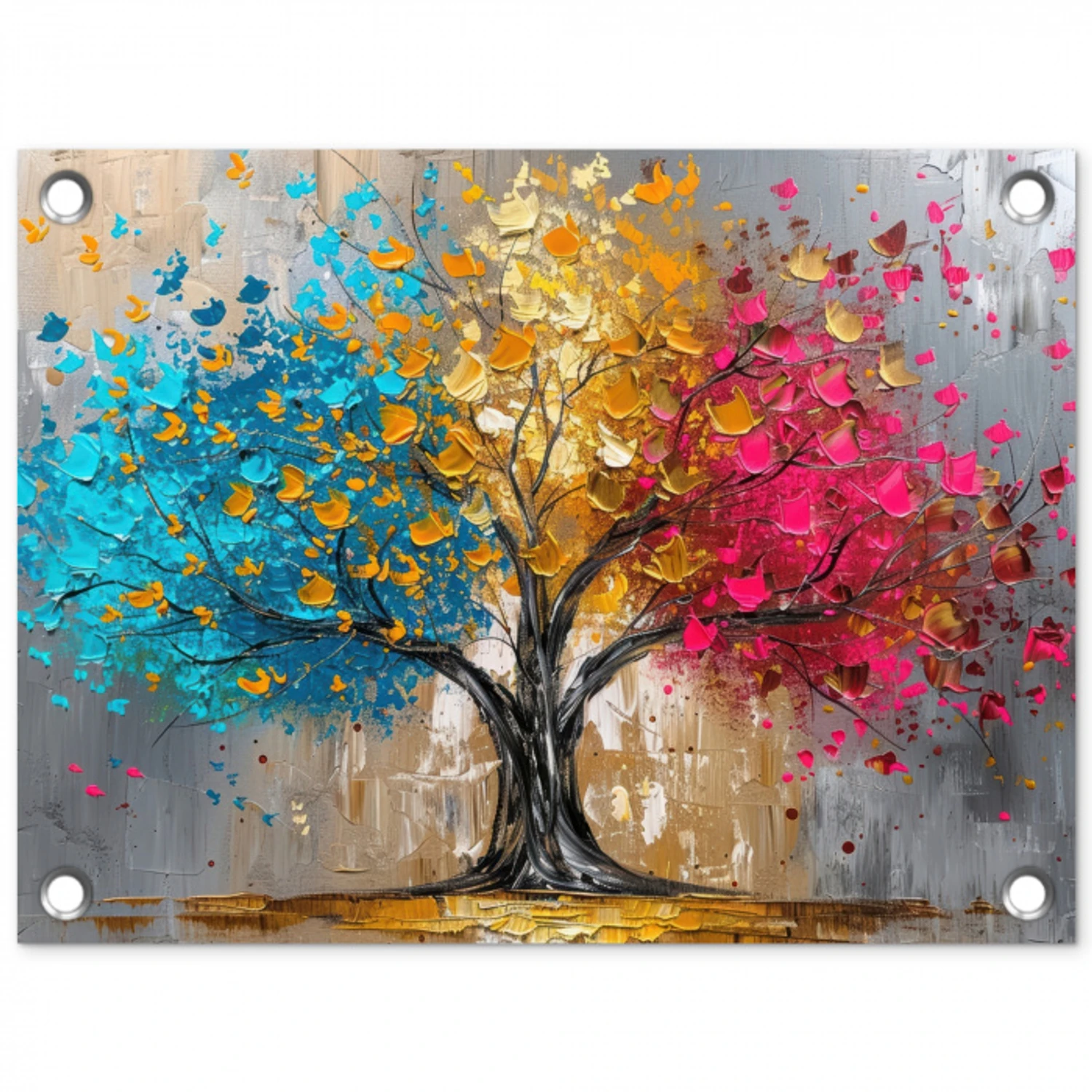 Boom - Kleurrijk - Grijs - Modern tuinposter los doek klein -3d