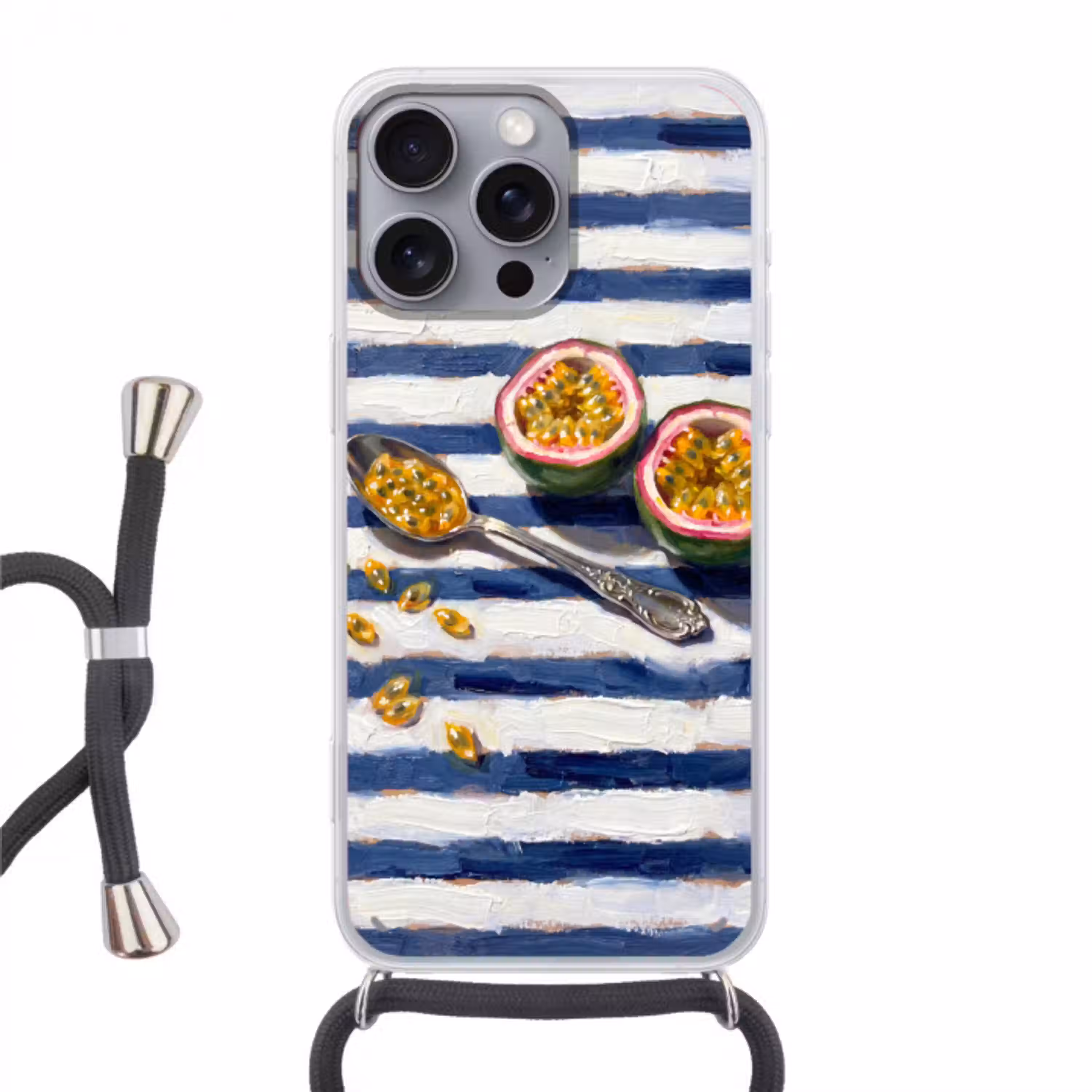 Eten - Passievrucht - Tropisch - Modern - Kleurrijk Hoesje iPhone 16 Pro Max met koord klein -3d