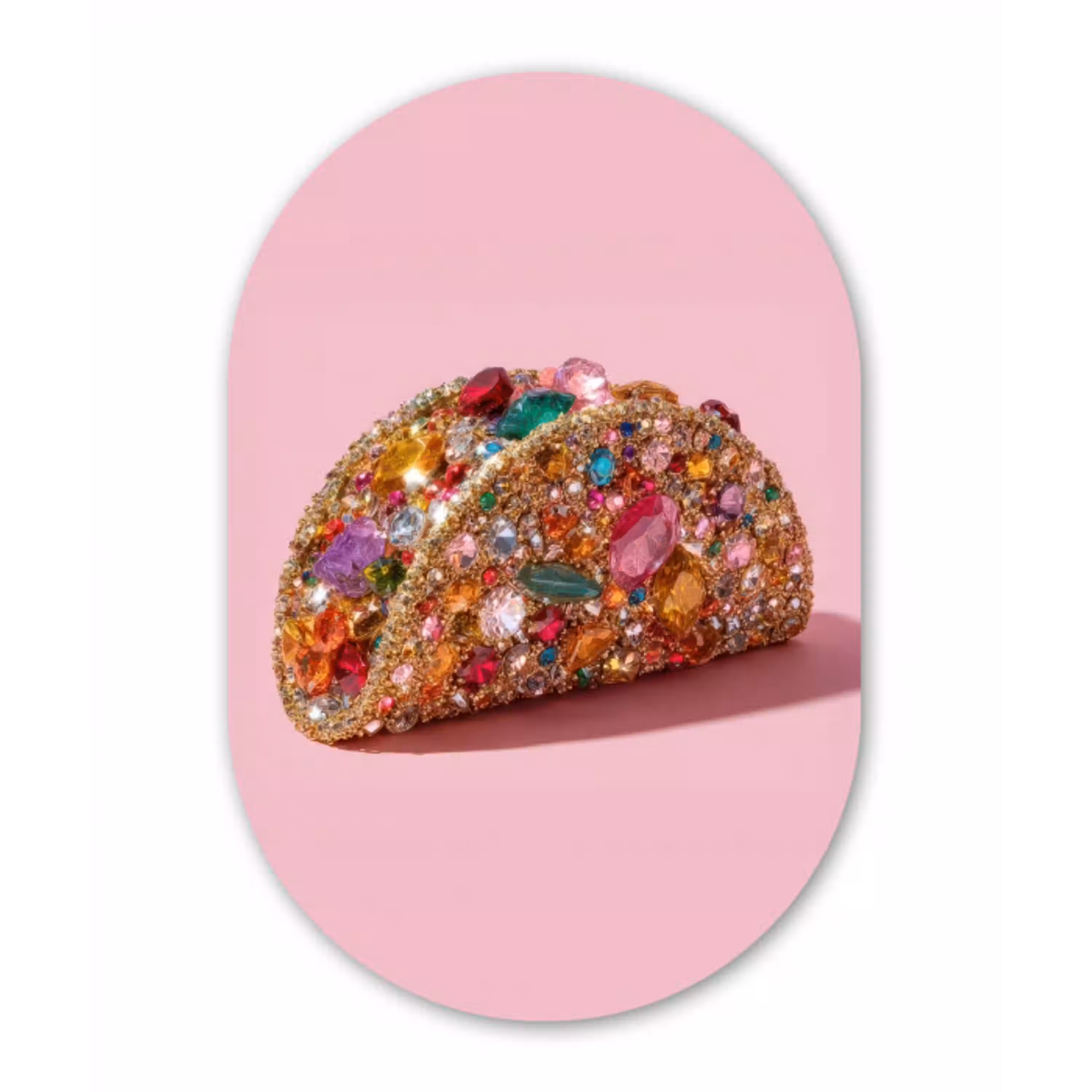 Taco - Kleurrijk - Edelstenen - Goud Wandcirkel Ovaal Glas middel -3d