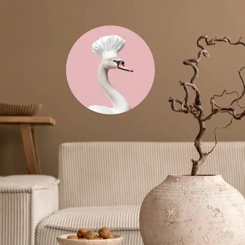 Zwaan - Koksmuts - Mooi - Klassiek Wandcirkel behangsticker klein -sfeer1