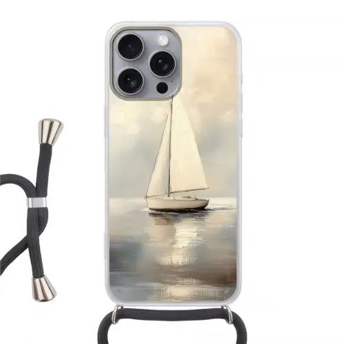Zeilschip - Zee - Bewolkt Hoesje iPhone 16 Pro Max met koord klein -3d