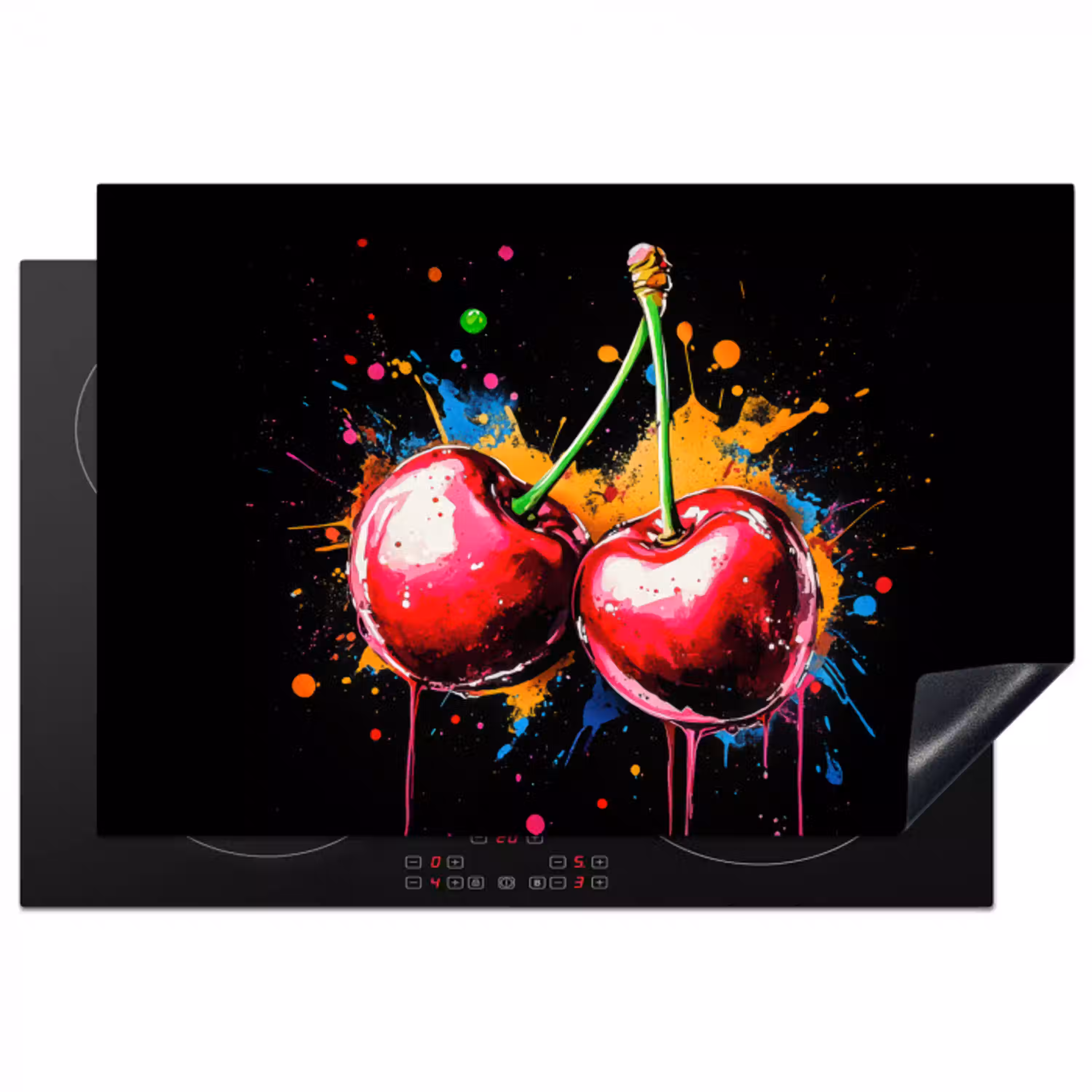 Kersen - Fruit - Graffiti - Verf - Abstract - Modern - Kleurrijk Inductie beschermer vinyl 3mm klein -3d