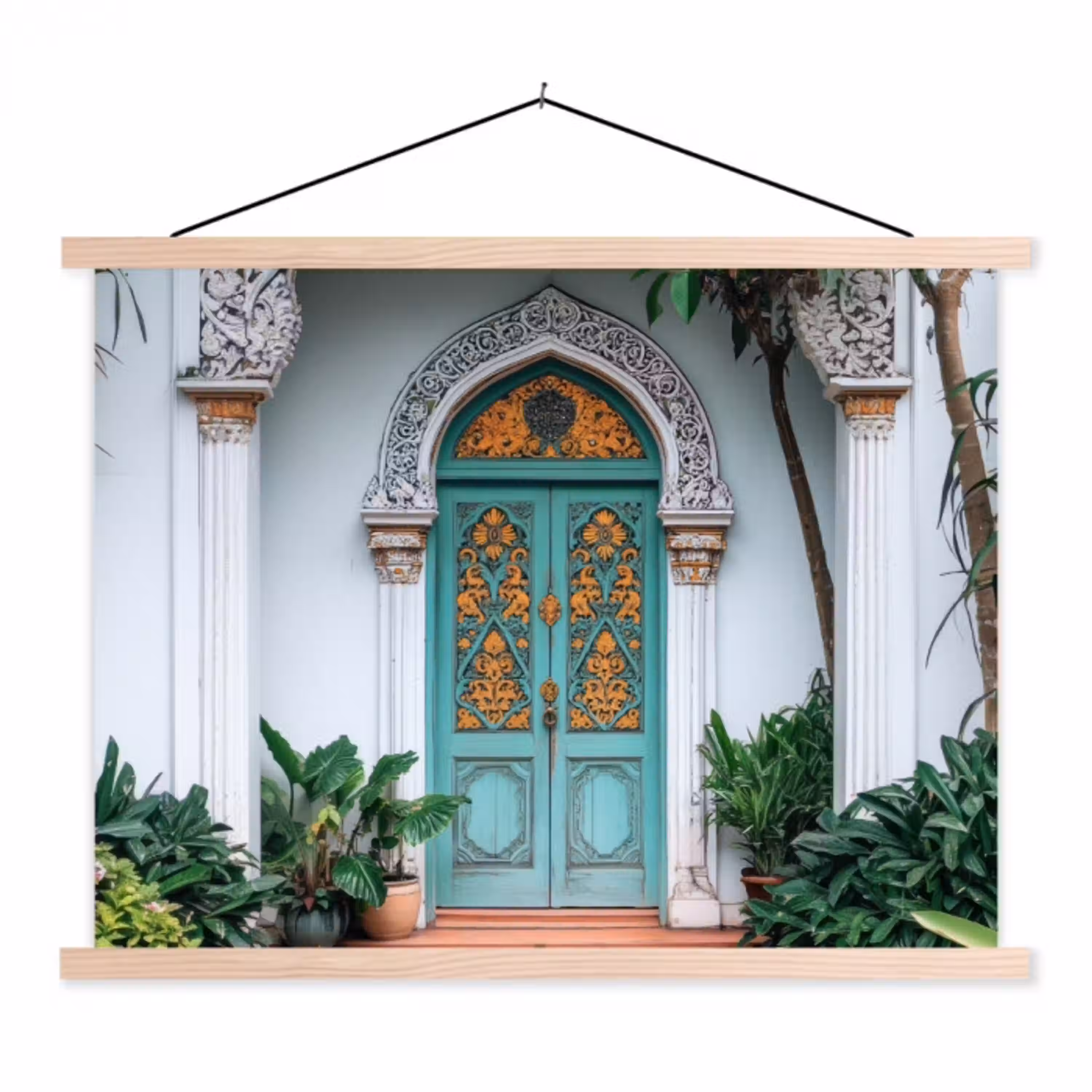 Deur - Patronen - Planten textielposter latten blank klein -3d