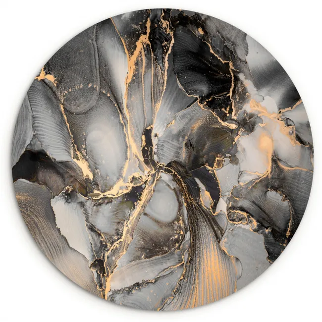 Grijs - Luxe  - Goud - Marmer Wandcirkel kunststof plaat 5mm dik klein -3d