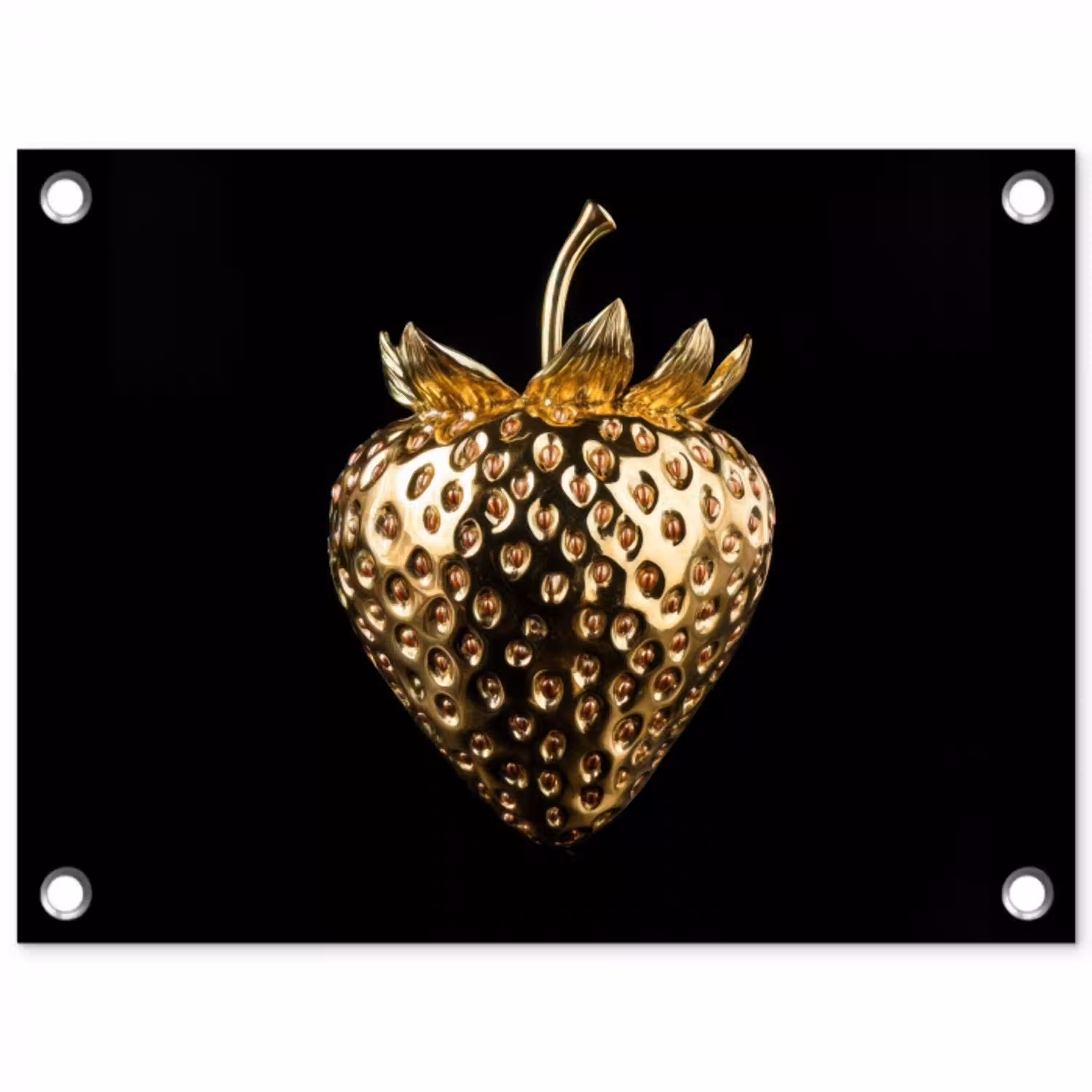 Aardbei - Goud - Zwart - Chrome tuinposter los doek klein -3d