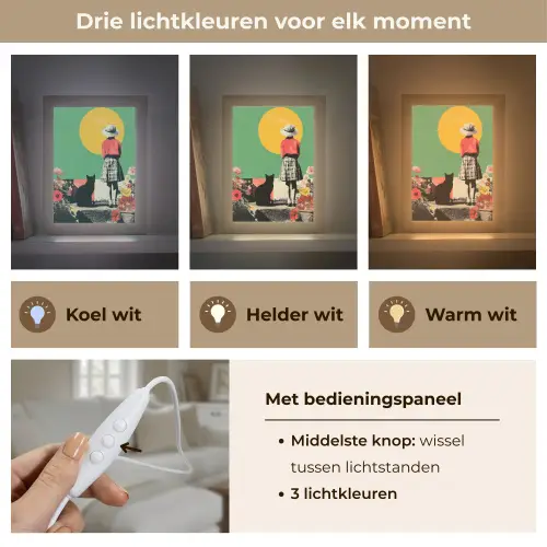 Retro - Meisje - Kat - Zon Light Box met kabel (Tafellamp) klein -USP_lichtkleurNL
