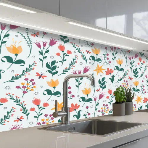 Patronen - Bloemen - Bladeren keuken achterwand 2 middel 871 -3d_schuin