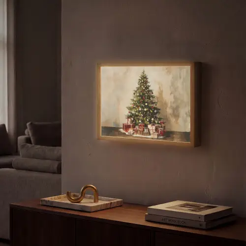 Kerstboom - Versierd - Kleurrijk Light Box met batterij (Wandlamp) middel -sfeer1