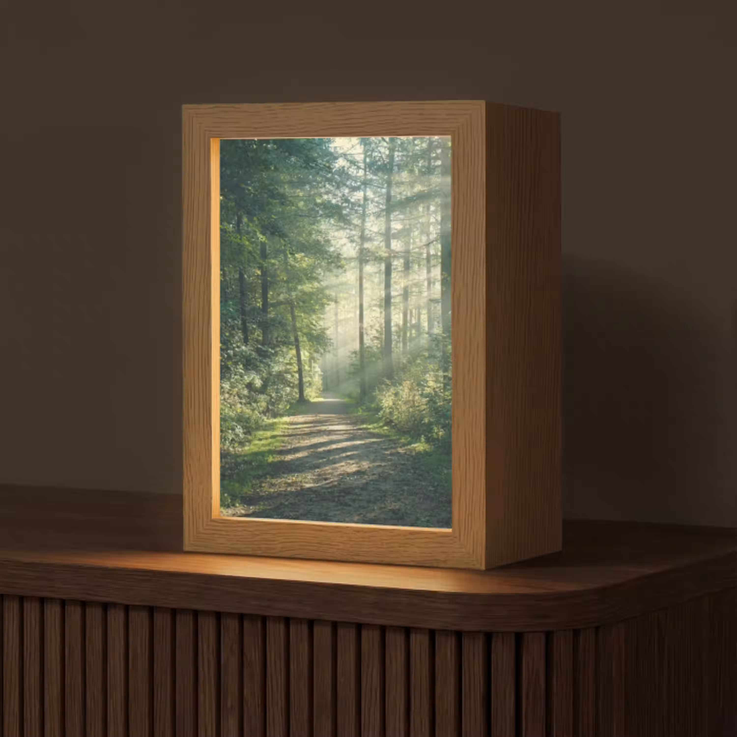 Bos - Pad - Zon - Bomen - Groen - Natuur Light Box met kabel (Tafellamp) klein -z3d_website