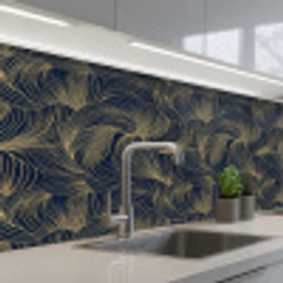 Abstract - Lijnen - Blauw - Goud keuken achterwand 2 middel 871 -3d_schuin