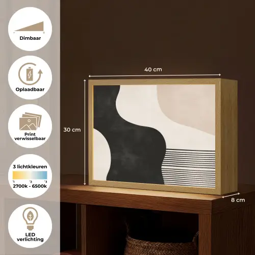Abstract - Japandi - Beige - Modern Light Box met batterij (Wandlamp) middel -USP_websiteoverzichtNL