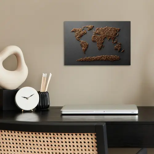 Wereldkaart - Koffie - Grijs poster papier klein -sfeer1