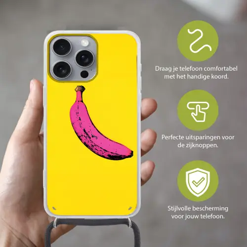 Banaan - Grafisch - Geel Hoesje iPhone 16 Pro Max met koord klein -sfeer2_NL