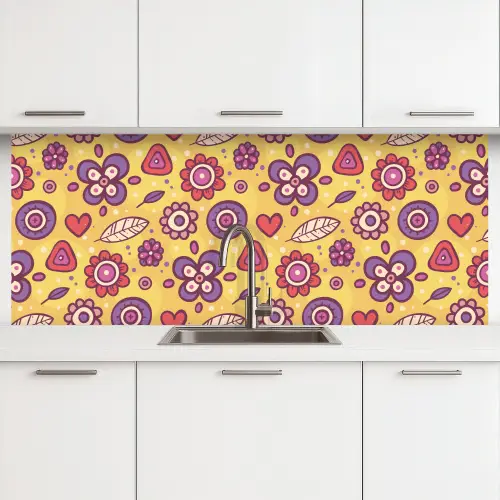 Patroon - Bloemen - Paars - Oranje keuken achterwand 2 middel 871 -3d