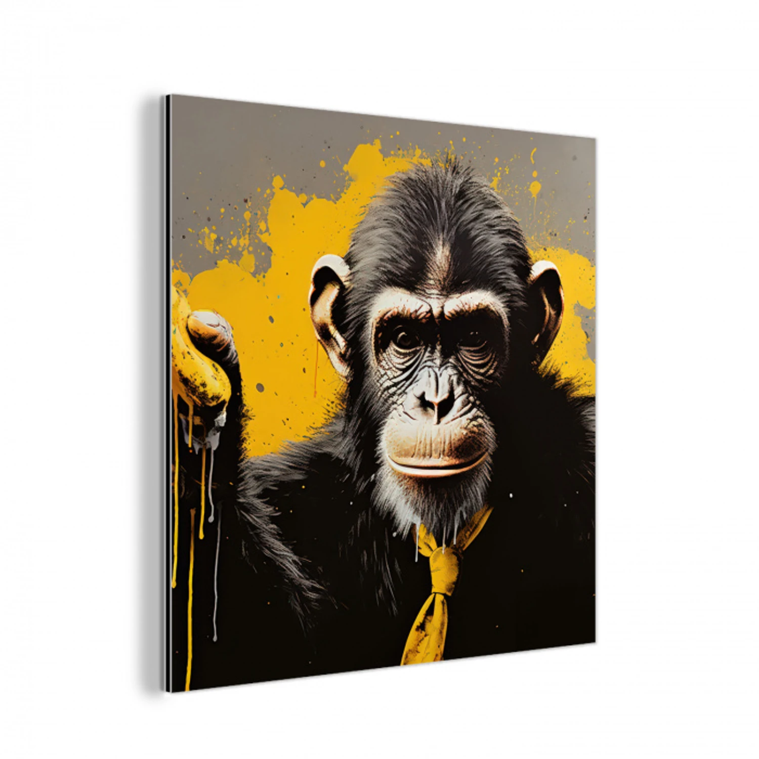Aap - Chimpansee - Banaan - Geel - Dieren - Stropdas aluminium wit klein -3d