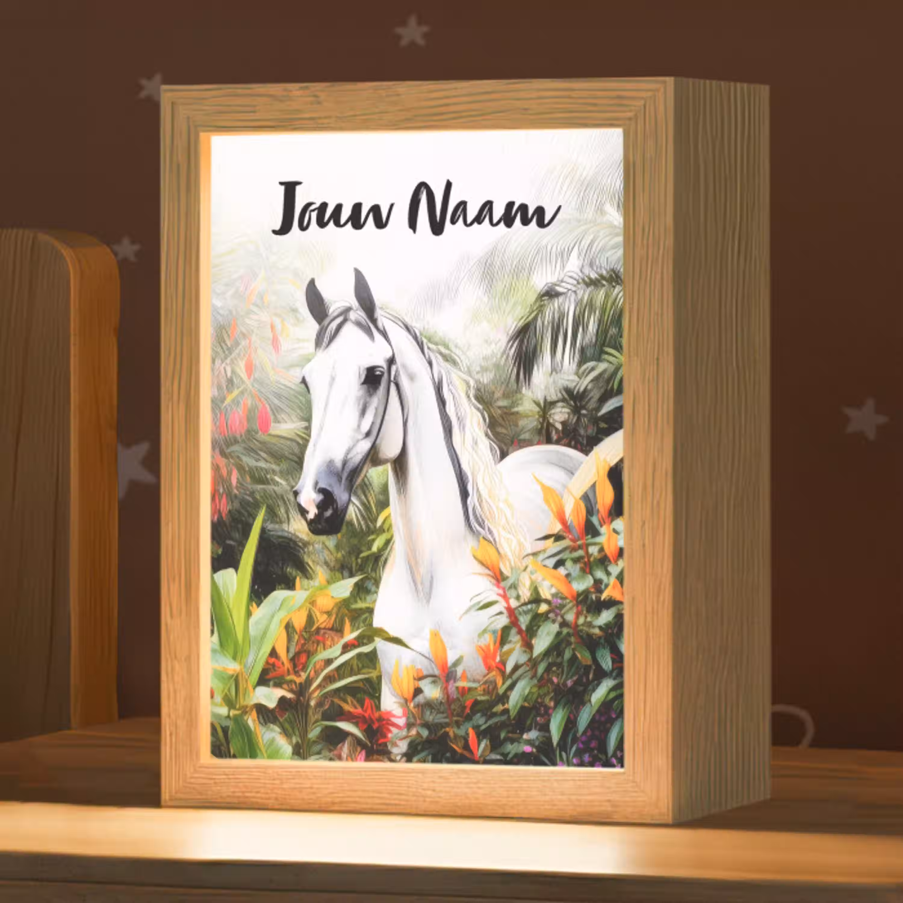 Paard - Wit - Bos - Bloemen - Planten Light Box met kabel (Kinderlampje) klein -zzz_3d_website