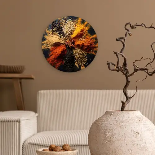 Specerijen - Explosie - Oranje Wandcirkel kunststof plaat 5mm dik klein -sfeer1