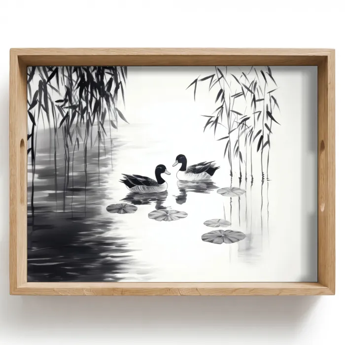 Eenden - Waterlelies - Riet - Zwart Dienblad Rechthoek middel -z3d_shopping