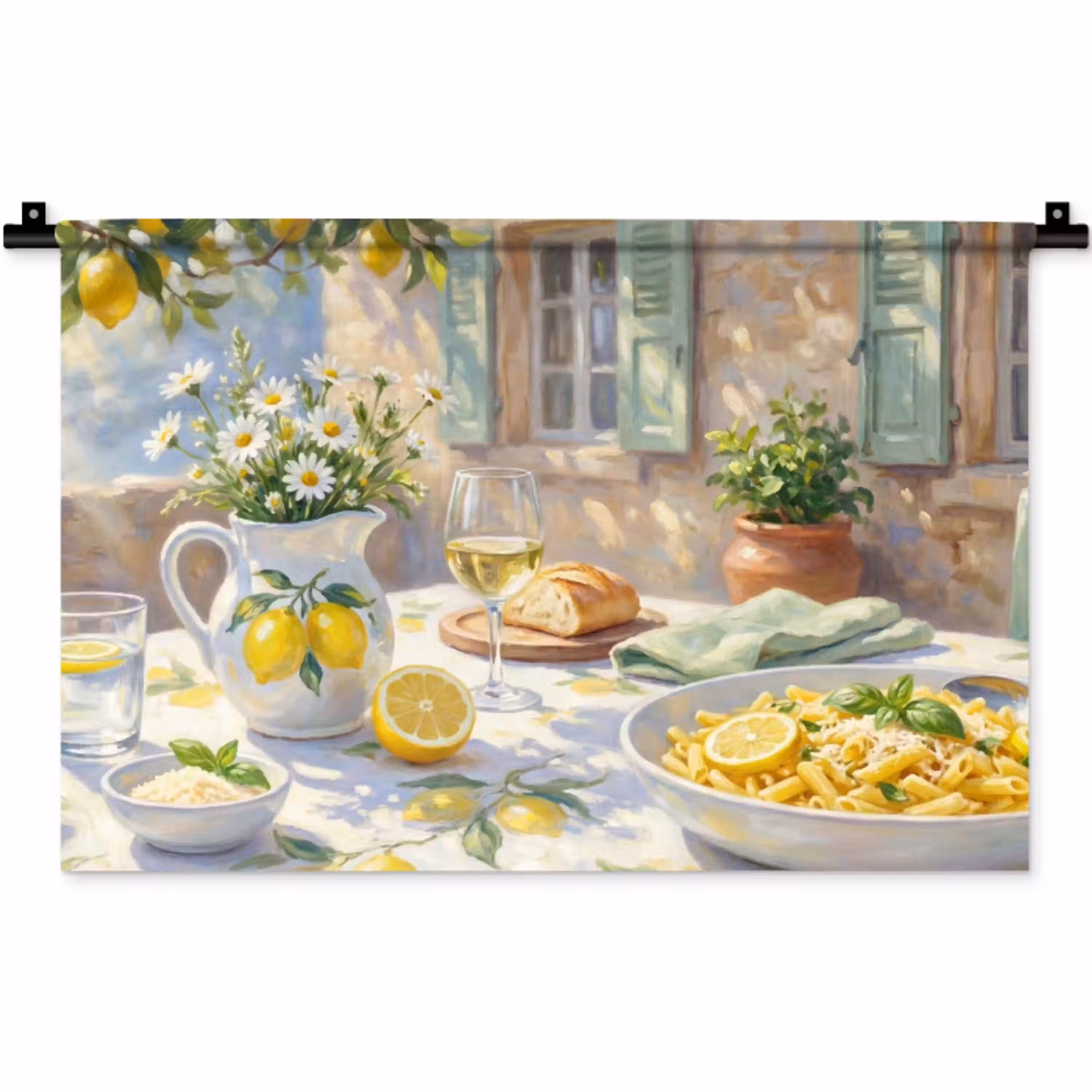 Eten - Terras - Zomer - Geschilderd - Geel Wandkleed katoen klein -zz3d