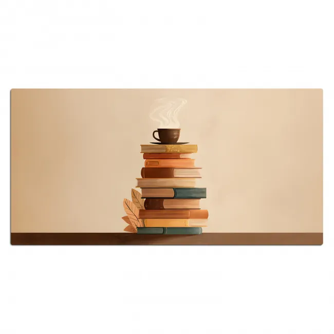 Boeken - Toren - Koffie - Beige Muismat XXL klein -3d_leeg