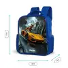 T-Rex op oranje sportauto in regenachtig woud Kinderrugzak - Blauw middel -productfoto_formaten