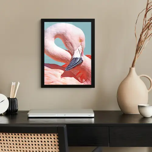 Close-up flamingo fotolijst zwart zonder passe partout klein -sfeer1