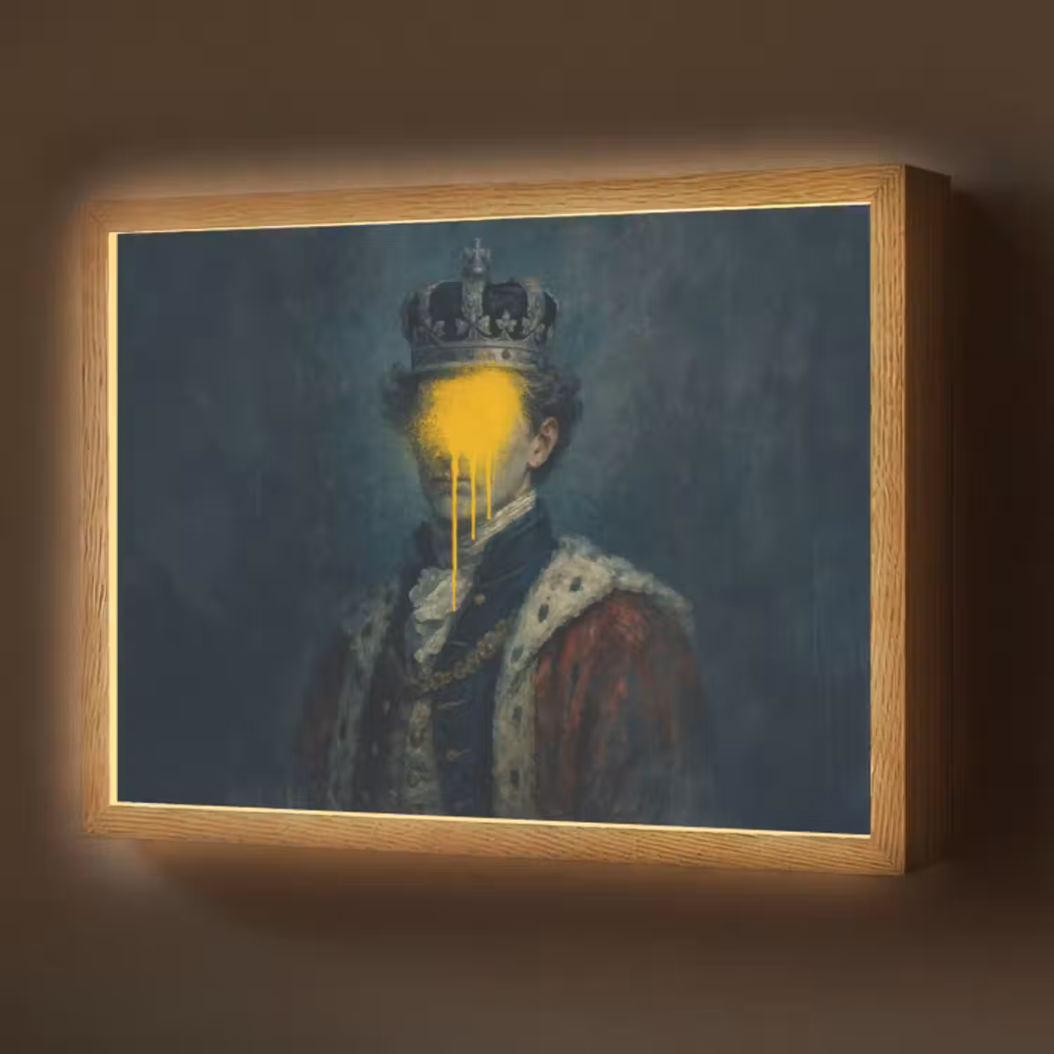 Lightbox - Wandleuchte - König - Porträt - Tropfende gelbe Farbe