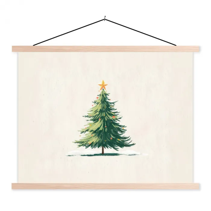 Kerstboom - Illustratie - Ster - Sneeuw textielposter latten blank klein -3d