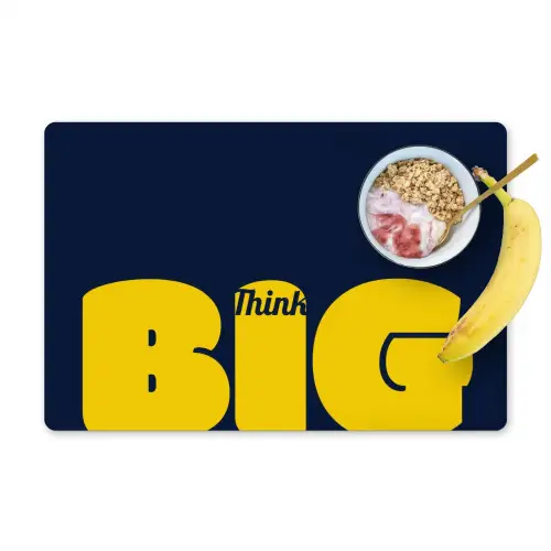 Think big - Blauw - Geel Placemat vinyl groot -zzzproduct_Kitchenyeah-website