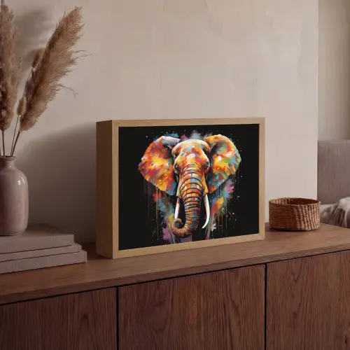 Olifant - Graffiti - Zwart - Dieren - Kleuren Light Box met batterij (Wandlamp) middel -sfeer2