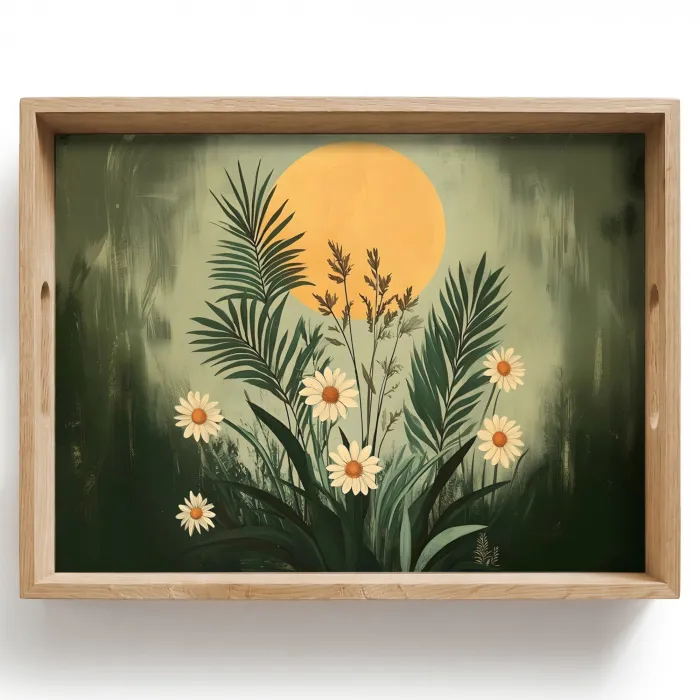 Bloemen - Bladeren - Zon - Groen Dienblad Rechthoek middel -z3d_shopping