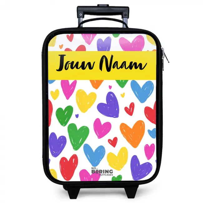 Kinderkoffer met naam - Hartjes - Patroon - Kleurrijk