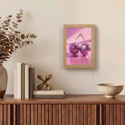 Glitter - Discobol - Roze - Kersen Light Box met kabel (Tafellamp) klein -sfeer2