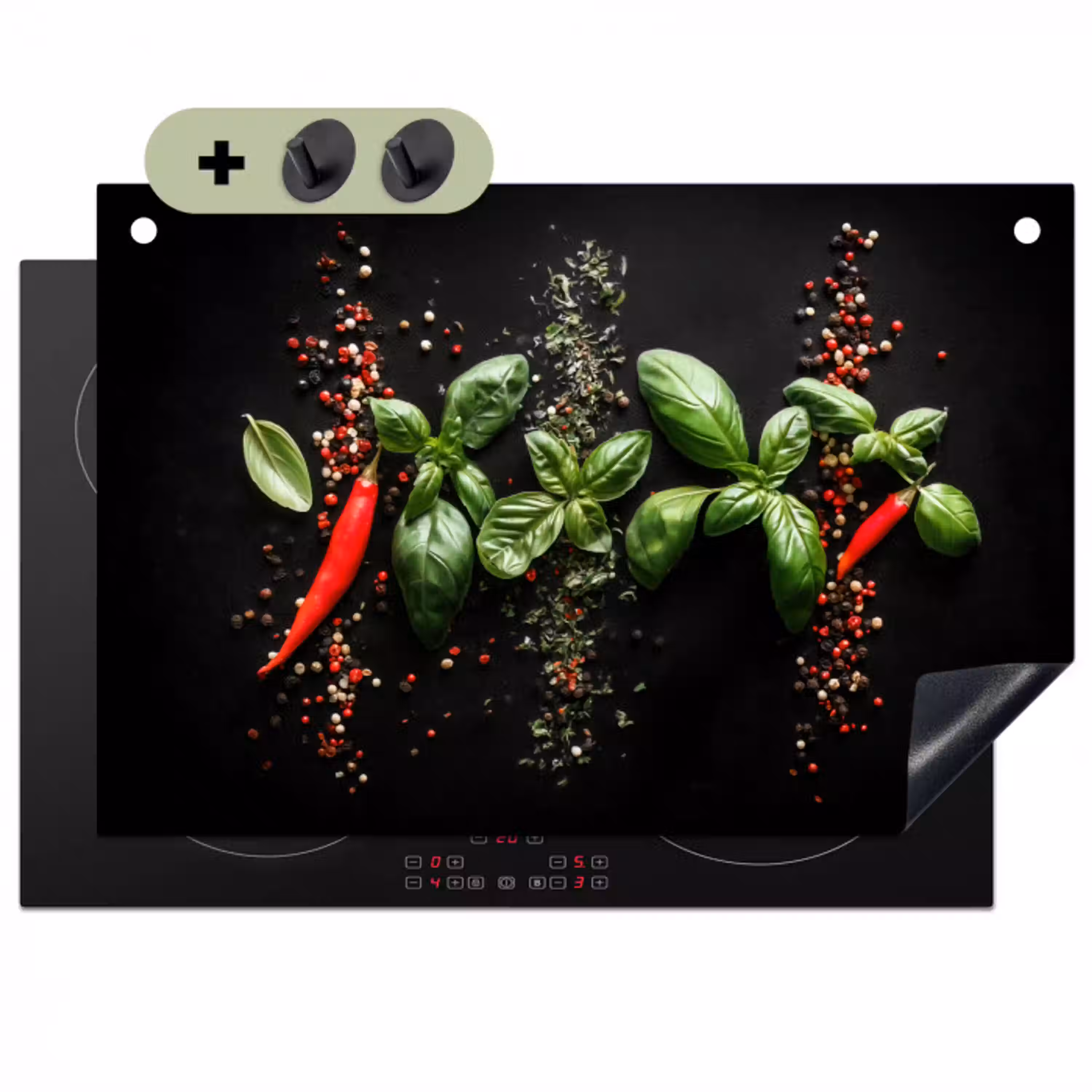 Chilipepers - Basilicum - Blaadjes - Rood Inductie beschemer met haakjes klein -3d