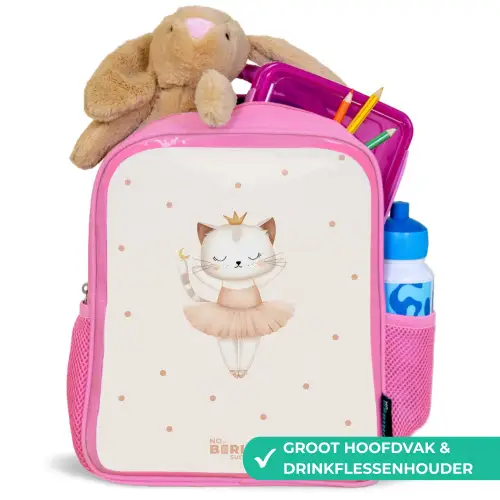 Ballerina kitten in beige kleuren Kinderrugzak - Roze middel -inhoud_NL