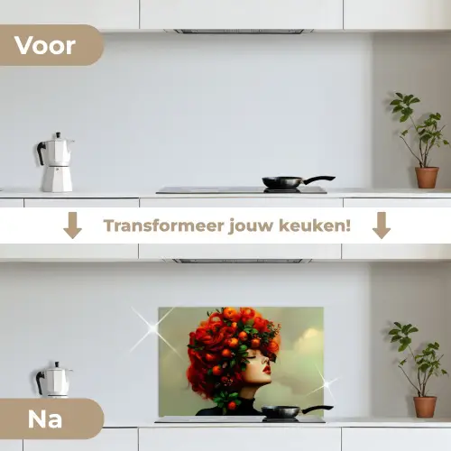 Vrouw - Appels - Rood - Bladeren keuken achterwand spatscherm klein -voor_na_NL