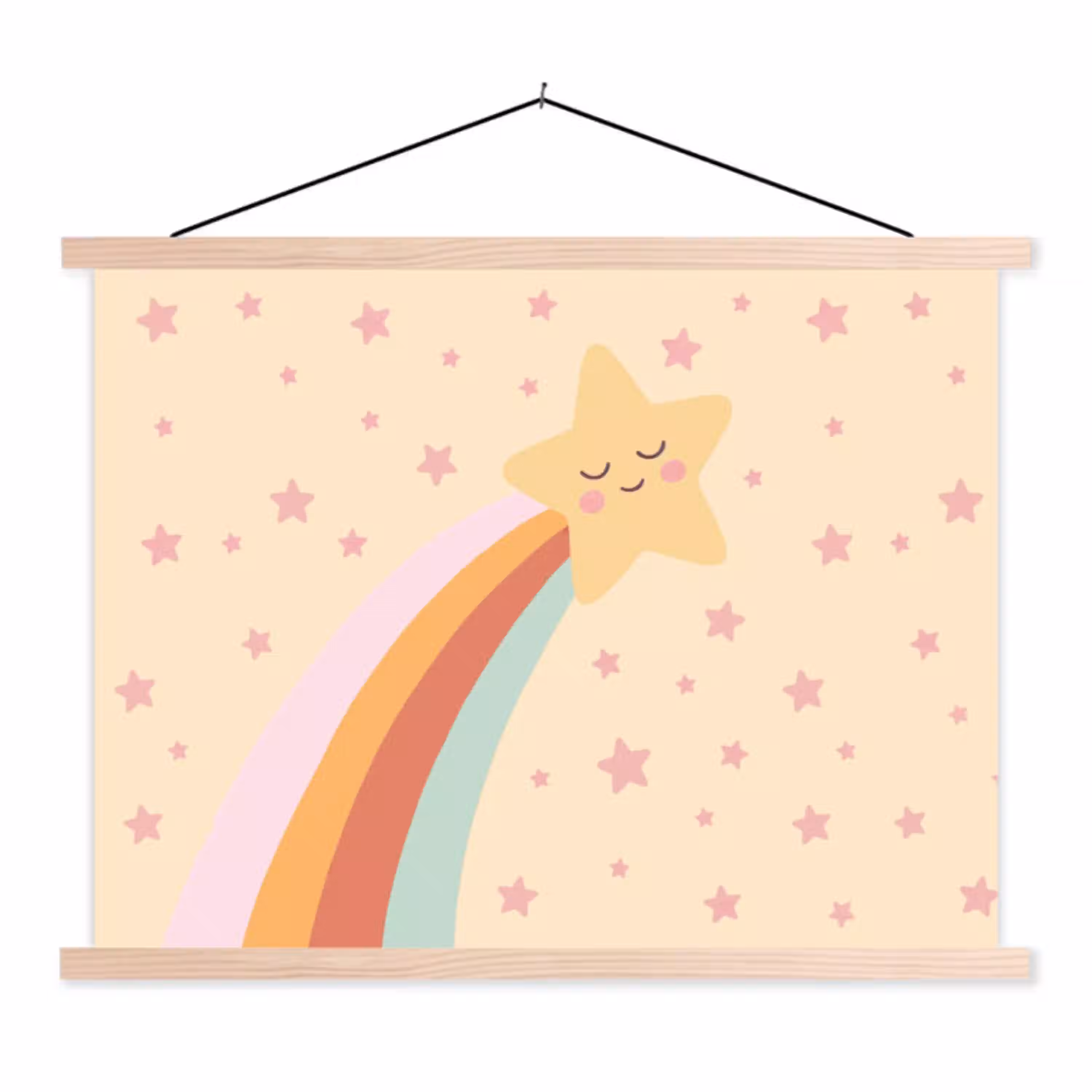 Ster - Regenboog - Nacht - Illustratie - Pastel textielposter latten blank klein -3d