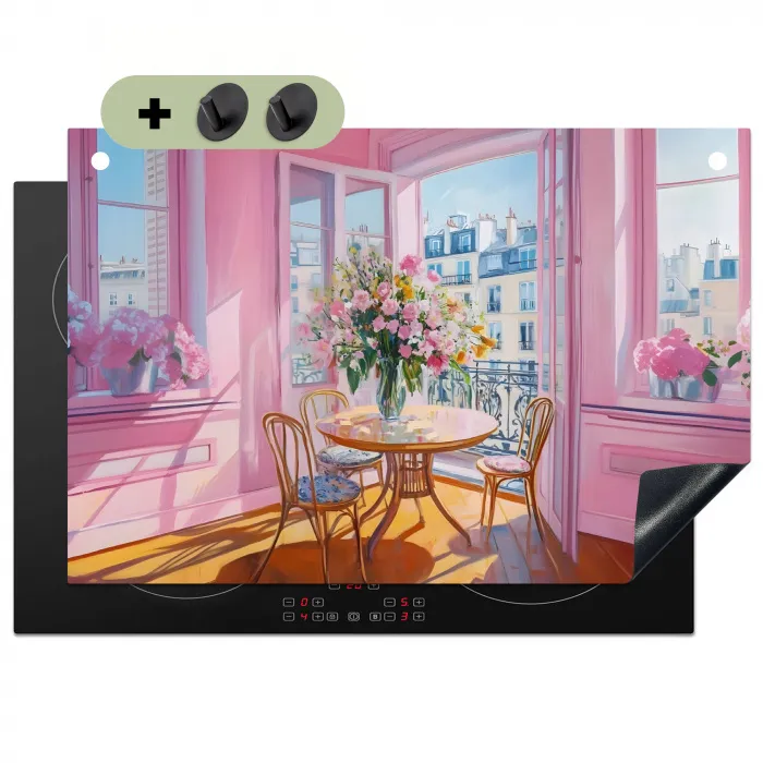 Pink - City - Bloemen Inductie beschemer met haakjes klein -3d