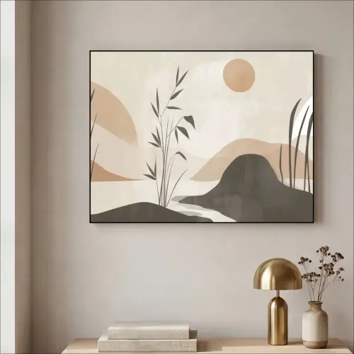 Japandi - Landschap - Beige Textielframe zwart klein -sfeer2