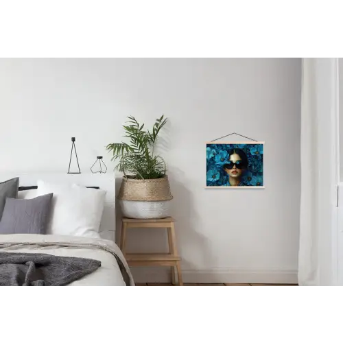 Vrouw - Bloemen - Blauw - Aesthetic - Luxe textielposter latten blank klein -woonkamer